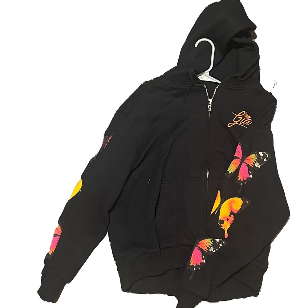 Black Hoodie with Colorful Butterfly Design